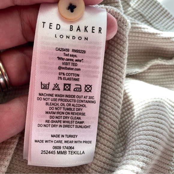 TED BAKER LONDON Tekilla Short Sleeve Henley Shirt Light Tan Stone Size 3 US Med - Picture 9 of 11